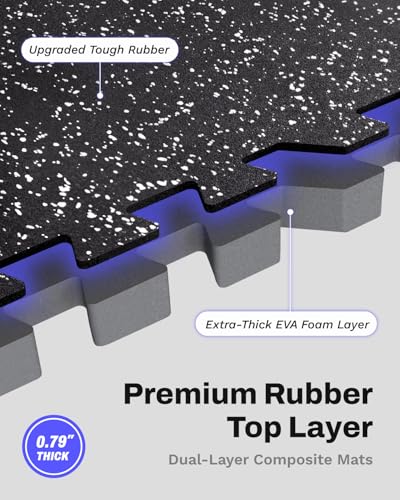 0.79in Thick 48 Sq Ft Exercise Equipment Mats, 12 Tiles Upgraded Rubber Top with High Density EVA Foam, Large Interlocking Puzzle Gym Flooring for Home Gym, Heavy Weight Workout,Black & White - view 2