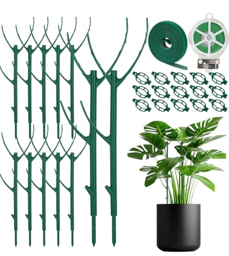 12 Pack Stackable Monstera Plant Support, Upgrade Pothos Plant Climber Support Indoor Plant Stakes with 12 Clips and Cable Ties Plant Poles for Vine Training Stem Stabilization