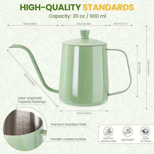 Watering Can for Indoor Plants, 20 oz Metal Small Plant Watering Can with Long Spout for House Plants, 13.5 oz Glass Plant Mister Spray Bottle for Bonsai Garden Flowers Decorative (Green) - view 6