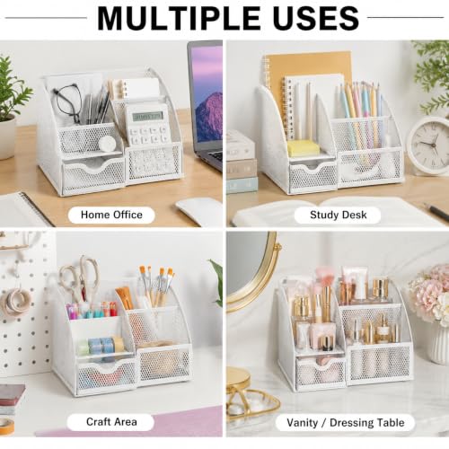 Desk Organizer 7 Compartments Metal Mesh Pen Holder Caddy White - view 5