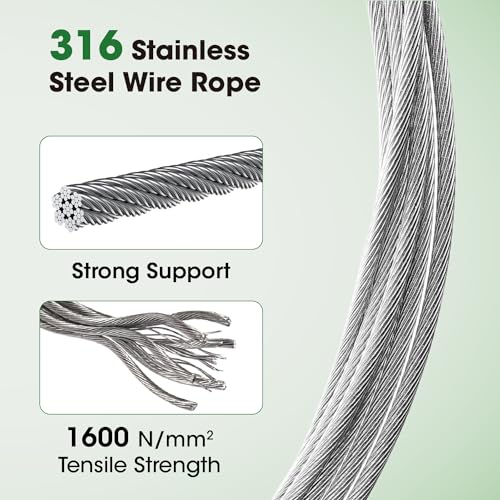 Wire Trellis Kit,10 Set,53Ft 1/8" T316 Steel for Climbing Plants - view 4