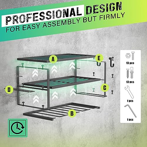 Power Tool Organizer, Heavy Duty Iron, 3 Layers Storage Rack with 4 Drill Holders, Floating Tool Shelf Wall Mounted, Matte Black, Work Shop, Garage, 150Lbs Load Capacity - view 4
