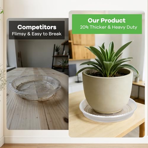 14 Pack Clear Plant Saucers for Indoors(6/8/10 Inch) – Extra Thick & Deep Plastic Plant Trays for Pots, Heavy Duty Indoor Outdoor Drip Trays, Stackable Water Catcher for Houseplants, Garden & Balcony - view 4