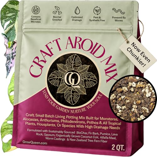 Craft Aroid Potting Mix, Chunky Soil Mix for Monstera, Alocasia, Philodendron, Anthurium & Tropical Plants, Organic Well Draining Indoor Potting Soil for House Plants, Peat Free, 2 QT