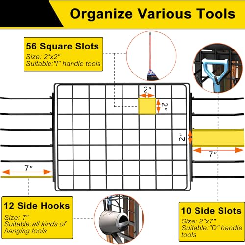 3 Tier Garden Tool Organizer, Garage Storage and Organization, Metal Yard Tools Storage up to 78 Tools, Heavy Duty Garden Tool Organizer for Garage, Yard, Patio, Shed, Indoors and Outdoors, Black - view 4