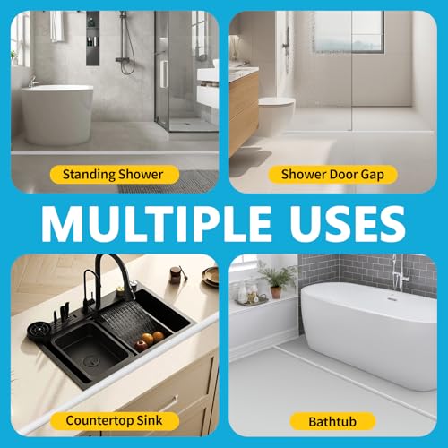 Collapsible Shower Water Dam Self-Adhesive Silicone Water Stopper Barrier Keeps Water Inside Threshold Dry and Wet Separation Retention System Suitable for Bathroom (39 Inch, Transparent) - view 5