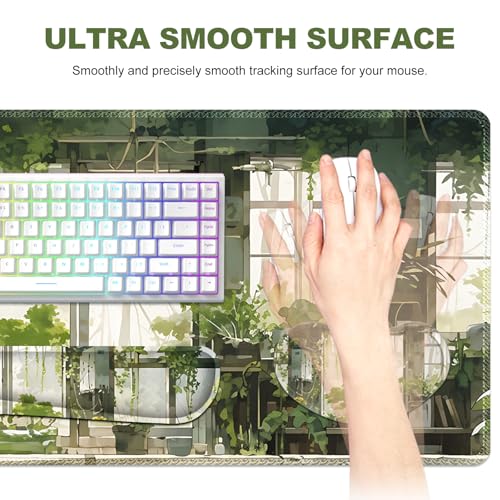 Large Mouse Pad and Keyboard Wrist Rest, Extended Mouse Pad with Wrist Support Ergonomic, Non-Slip Desk Mat, Desk Protector Blotter for Home Office, Window Green Plants - view 3