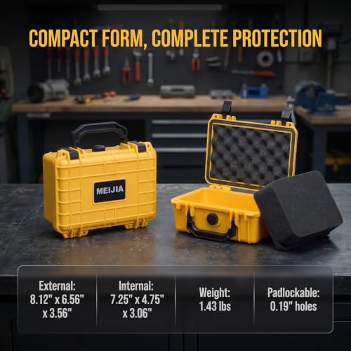 IP67 waterproof hard compact case,Customizable Fit Foam,8.12”x6.56”x 3.56”,Fit Use of Drones, Cameras,Equipments,lens (Yellow) - view 2