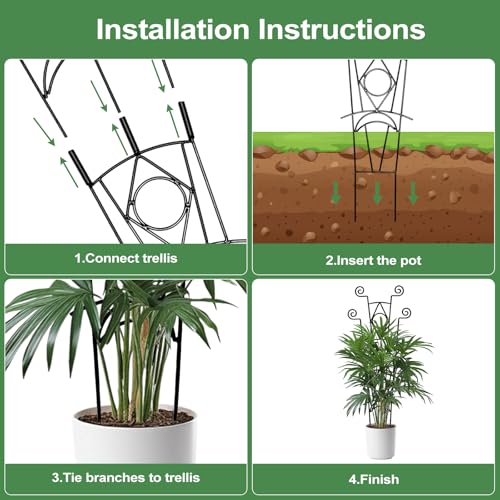 Stackable Metal Trellis for Climbing Plants Indoor - 4 Pack Garden Trellis for Potted Plants, Plant Support Stakes for Flower Vines - Rust-Resistant Sturdy Plant Trellis - view 6