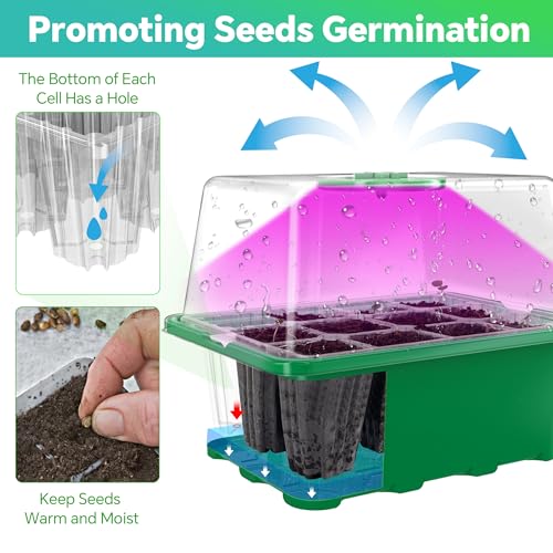 5-Pack Seed Starter Tray with Grow Light (Value Pack), 60 Cells, Friendly Seed Starter Kit for Beginners, Adjustable Brightness & Timing, Easy-to-Use Gardening Set for Seeds Germination - view 4