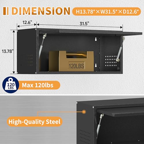 Metal Garage Wall Cabinet with Up-Flip Door,Wall-Mounted Steel Storage Cabinet, Float Tool Cabinet with Pegboard,Upper Cabinet for Kitchen,Garage,Workshop,Warehouse(13.8" H,Black) - view 2