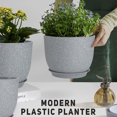 12/10/9 Inch Indoor Large Planter with Drainage & Saucers for Plants - view 6
