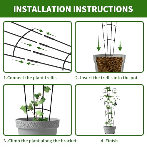 2 Pack 30 Inch Taller Plant Trellis for Potted Climbing Plants Indoor,Expandable Metal Garden Trellis for Climbing Plants,Flowers Vine Ivy, Sturdy Houseplant Support for Potted Plants with Ties - view 5