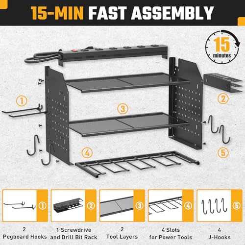 Power Tool Organizer Wall Mount 3 Layer Charging Station with 6 Outlets - view 4