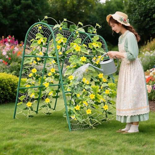 Garden Arch Trellis for Raised Beds, 4x5.3FT Plant Support for Cucumbers, Melons, Grapes, Roses & Climbing Vegetables, Outdoor Rust-Resistant Trellis for Vertical Growing, Green - view 5