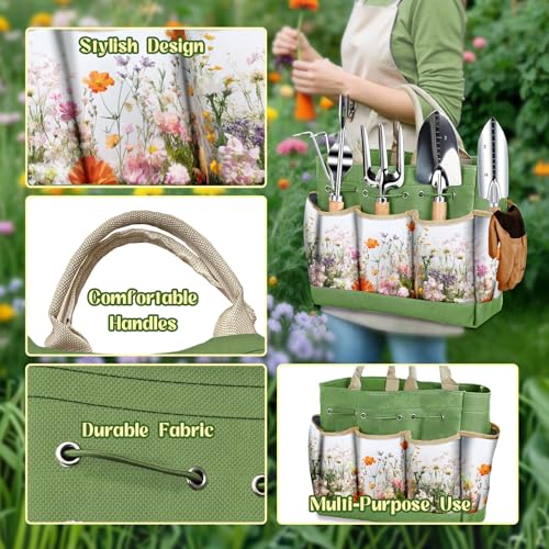 Garden Tools 9 Pcs Heavy Duty Gardening Tool Set Green Tote Bag Men Women - view 2