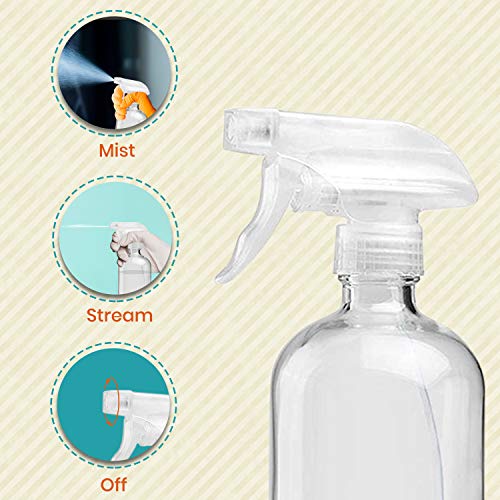 Clear Glass Spray Bottles For Cleaning Solutions (4 Pack) - 16 Ounce, Refillable & Reusable Sprayer for Essential Oil, Water, Kitchen, Hair. Durable Black Trigger Sprayer w/Mist and Stream Settings - view 4