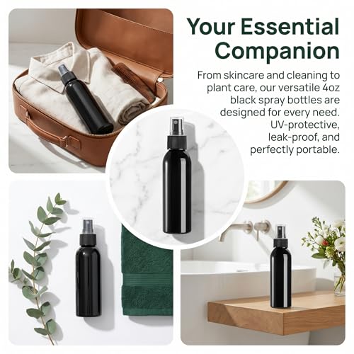 30 Pack Black Empty Spray Bottles, 4oz Plastic Fine Mist Spraying Bottles Small Refillable Sprayer Liquid Containers Portable Misters with Cap Travel Bottle for Perfume, Cleaning, Essential Oil - view 5