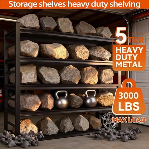 72"H Metal Garage Shelving Unit, Heavy Duty 5-Tier Adjustable Storage shelves, Steel Shelving, 3000 LBS Capacity, Industrial Shelves for Heavy Tools and Equipment, Ideal for Garage, Basement, Black - view 4