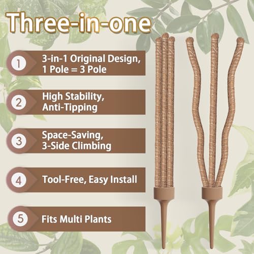 3 Moss Poles in 1, 30IN Tall Bendable Monstera Plant Support -1 Pack - view 2