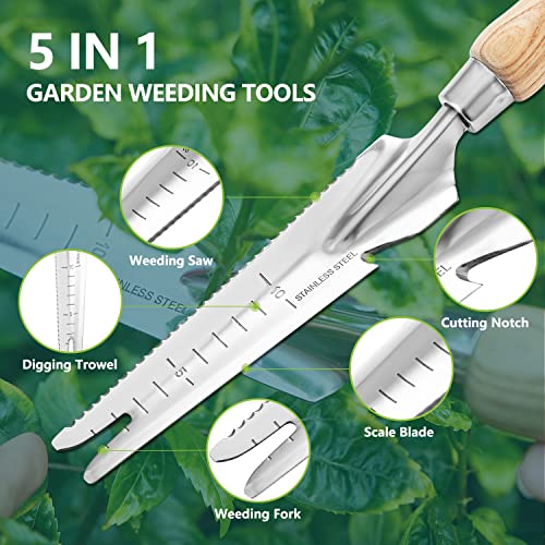 Gardening Hand Tool Set - 3PCS Stainless Steel Garden Tool Kit Multifunctional Tool with Wooden Handle Trowel, Fork & Weeder for Weeding Planting Transplant, Ideal Garden Gift for Women&Men - view 4