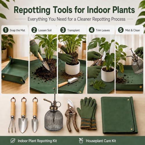 7-Piece Indoor Plant Repotting Kit with Repotting Mat & Glass Mister - view 3
