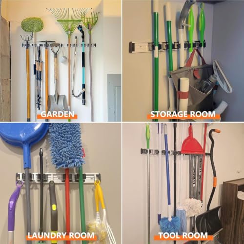 Broom Holder Wall Mount Mop Hanger Tools organizer 4Racks 5Hooks - view 5