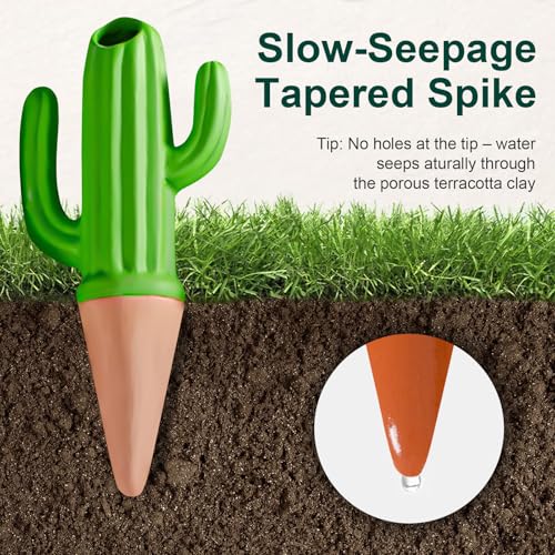 4 Pack Self Watering Spikes and Globes, Handmade Terracotta Cactus Self-Watering Plant Devices with Slow Release System, Automatic Plant Water Bulbs for Indoor and Outdoor Garden Vacation - view 4