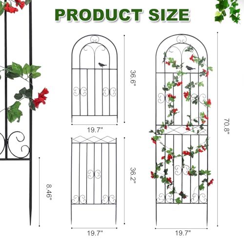 2 Pack 70.8" H x 19.7" W Metal Garden Trellis with Black Coating, Wire Lattice Grid Panel for Climbing Plants Outdoor Roses Vine Cucumbers Vegetables Flower Support (70.8" H, 2 Pack) - view 3