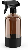 Bontip Amber Glass Spray Bottle, 16 oz with Black Silicone Sleeve, 1 Pack
