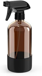 Bontip Amber Glass Spray Bottle, 16 oz with Black Silicone Sleeve, 1 Pack