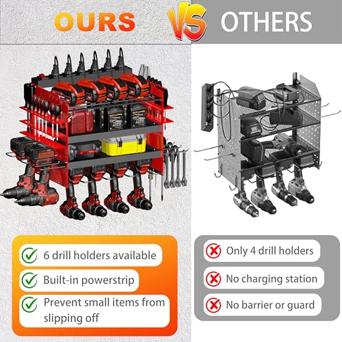 Power Tool Organizer Wall Mount with Charging Station, 4-Layer Drill Holder Heavy Duty Metal Storage Rack for Garage Organization Drill Storage Shelf, Fathers Day Dad Gifts for Dad Husband - view 4