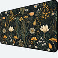 Cute Dark Floral Desk Mat Vintage Wildflower Plant Mouse Pad 31.5"X15.7"