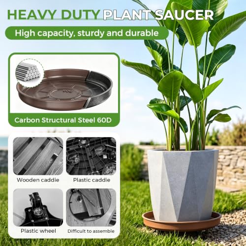 Plant Caddy With Wheels 16" Metal Plant Saucers for Indoors 420 Lb Capacity - view 2