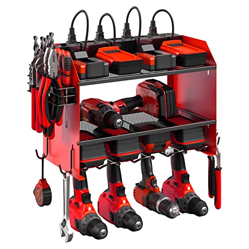 Wall Mount Modular Tool Charging Organizer, Red, 1 Pack, 3 Tier.