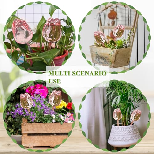 2Pcs Tulips Self Plant Watering Globes, Glass Self Watering Planter Insert, Automatic Plant Waterer Devices Indoor Outdoor (Pink) - view 3