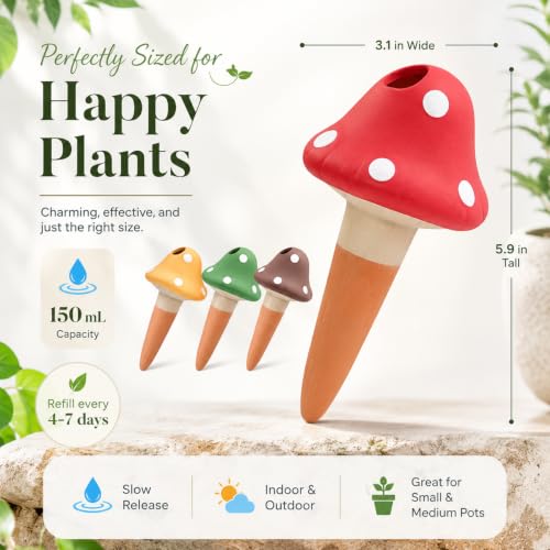 Terracotta Self Watering Spikes, 4 Pack Mushroom Self Watering Planter Insert, Vacation Plant Slow Release Watering Devices for Indoor Outdoor Plants, Colorful Large Water Globes - view 2