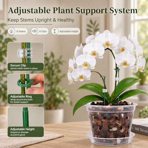7/6/5/4 Inch Orchid Pots, 8 pack Clear Orchid Pot with Hole and Saucer - view 6