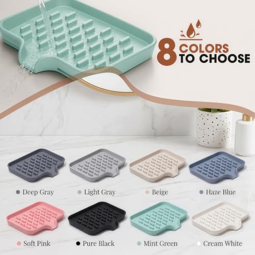 2 Pack Silicone Soap Dish with Drainage Holes for Bathroom Shower Caddy Kitchen Counter Sponge Holder Bar Sink Organizer Suction Cup Dispenser Shampoo Hanging Office Tools Storage New Green - view 6