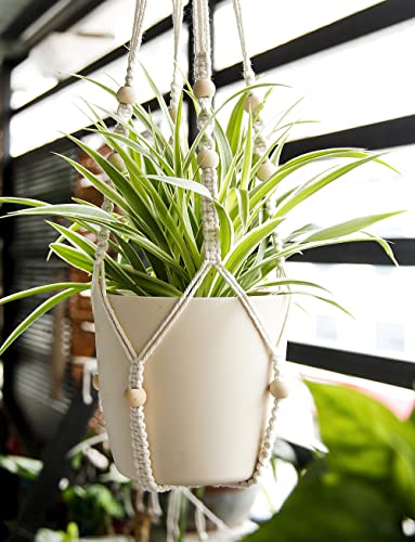 Macrame Plant Hanger Indoor Hanging with Wood Beads Macrame Planters No Tassel for Indoor Outdoor Boho Home Decor 35 Inch (Ivory,2pcs) - view 5