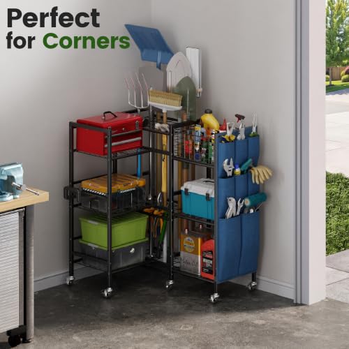 3-Sided Garden Tool Organizer with Wheels, Garage Storage Rack - view 6