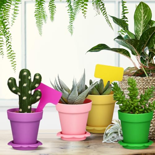 36 Packs Cupcake Plant Nursery Pots with Humidity Dome Small Flower Pots Plastic Planting Containers Cups with Saucers and Shovel for Indoor Outdoor Plant Succulent Display(Colorful) - view 3