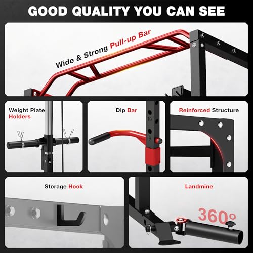 S11 Power Cage, 2000LB Multi-Function Power Rack with LAT Pulldown, Squat Rack with Adjustable Pulley System and Training Attachments, Weight Rack for Home Gym - view 6