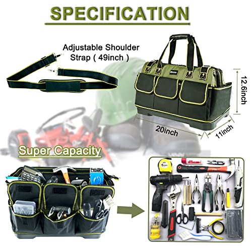 20inch Tool Bag for Men Women Heavy Duty with Waterproof Molded Base Large Tool Bag, Wide Mouth Tool Tote, Artisan Carpenter Electricians Tool Bags,Adjustable Shoulder Strap Organizer - view 2