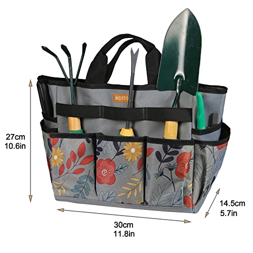 Garden Tool Bag, Garden Tool Kit Holder Home Organizer Storage Carrier, Oxford Garden Hand Tool Storage Tote Organizer with Handle and 8 Roomy Pockets, Floral Gardening Gift, Tools Not Included - view 2
