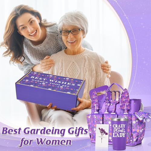 Gardening Gifts for Women, Gardening Tools for Women, 14 PCS Garden Tools Set Kit with Garden Tool Bag, Plant Lover Christmas Mothers Day Birthday Gifts for Mom Grandma Aunt, Purple - view 7