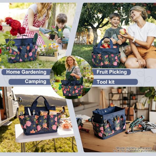 Waterproof Garden Tool Bag, 600D Oxford Portable Gardening Tote with Handle & Multi Pockets, Ideal Gifts for Parents Women (Blue, Tools Not Included) - view 4