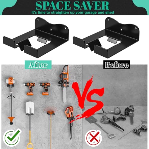 Weed Eater Hanger Garage Organizer Trimmer Rack, Weedeater Rack Wall Mount for Grass Trimmer, Garden Power Tool Holder Organizer for Grass Trimmer Hedge Trimmer (Black-1Pcs) - view 3