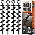Trampoline Stakes, Trampoline Accessories, Ground Stakes Heavy Duty, Ground Anchors Screw in, Rebar Stakes, Tent Anchors, Yard Spikes, Galvanized Steel (4 Pack Spiral, Black)