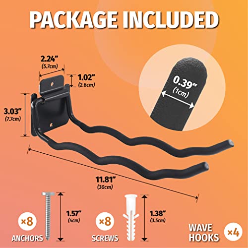 4 Pack 12 Inch Wave Garage Hooks Wall Mount Hangers - view 3